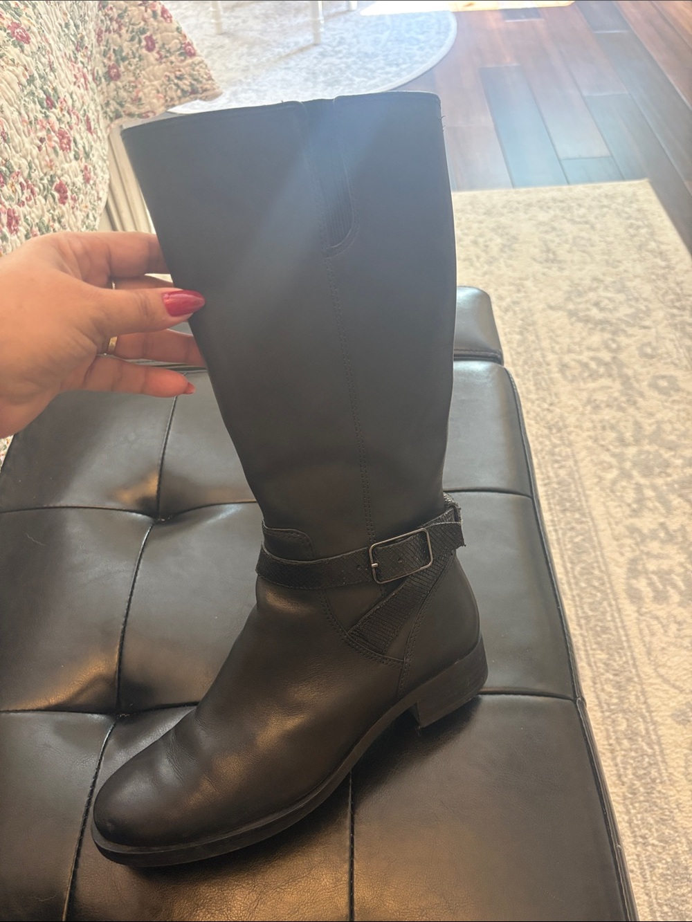 Black Mid-Calf Buckle Strap Riding Boots